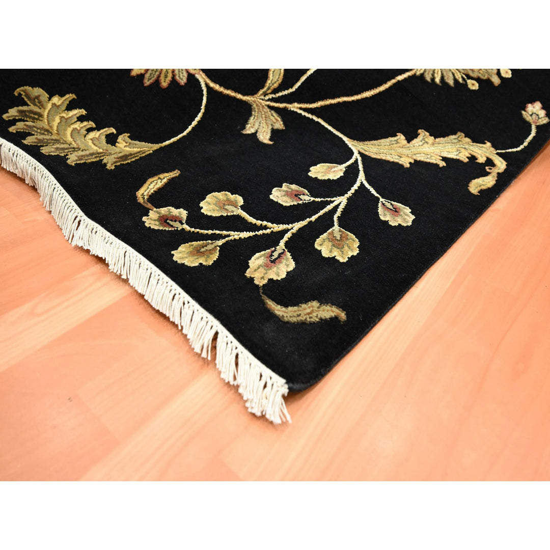 6'0" x 8'10" New Hand Knotted Black Wool & Silk Rectangle Oriental Rug - MOA10275602