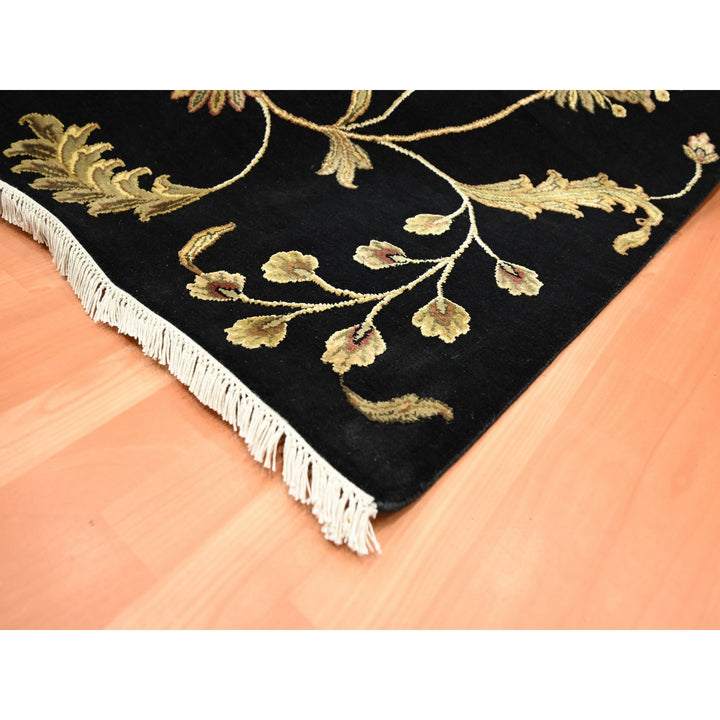 6'0" x 8'10" New Hand Knotted Black Wool & Silk Rectangle Oriental Rug - MOA10275602