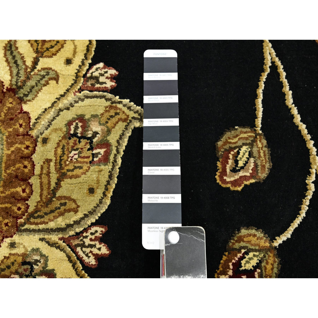 6'0" x 8'10" New Hand Knotted Black Wool & Silk Rectangle Oriental Rug - MOA10275602