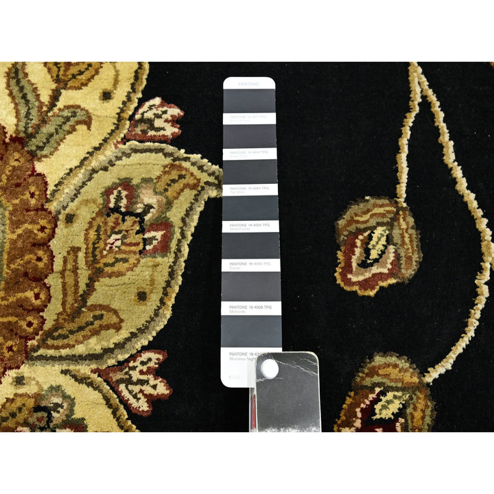 6'0" x 8'10" New Hand Knotted Black Wool & Silk Rectangle Oriental Rug - MOA10275602