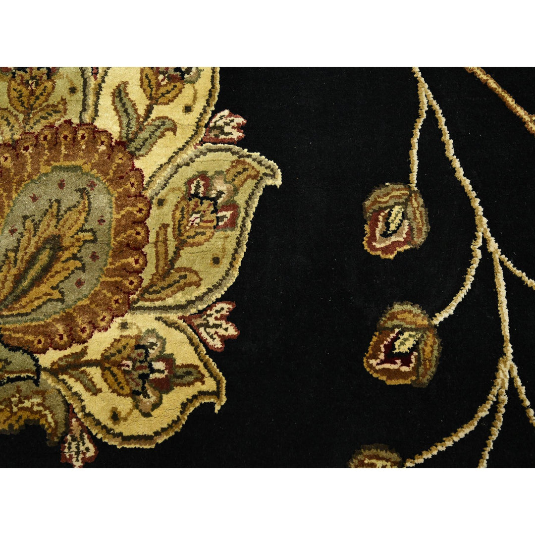 6'0" x 8'10" New Hand Knotted Black Wool & Silk Rectangle Oriental Rug - MOA10275602