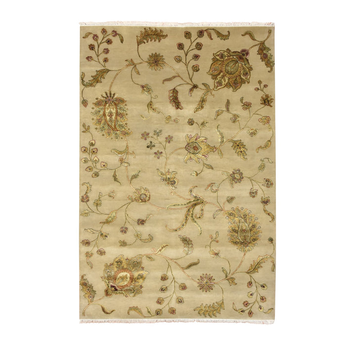 6'0" x 8'10" New Hand Knotted Brown Wool & Silk Rectangle Oriental Rug - MOA10275603