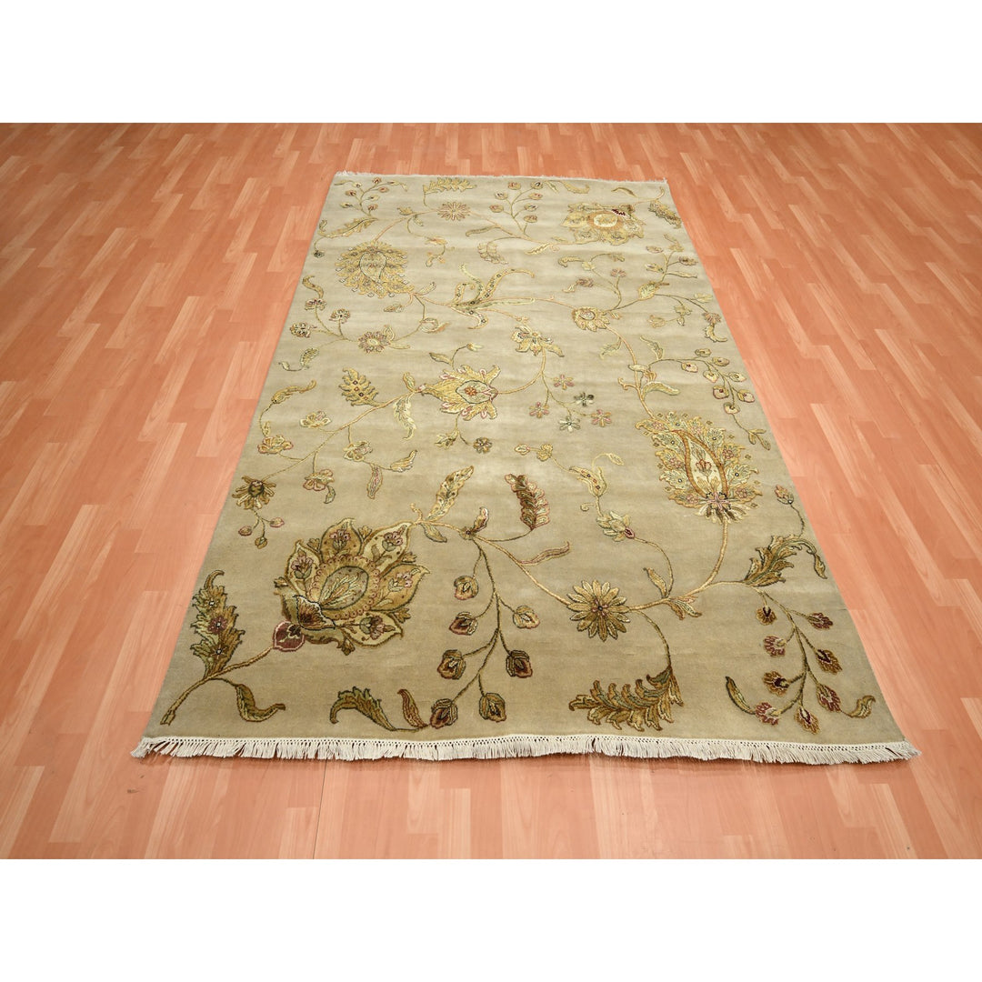 6'0" x 8'10" New Hand Knotted Brown Wool & Silk Rectangle Oriental Rug - MOA10275603