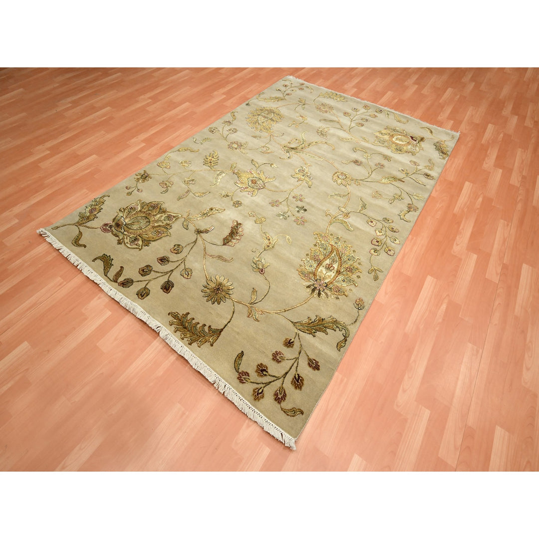 6'0" x 8'10" New Hand Knotted Brown Wool & Silk Rectangle Oriental Rug - MOA10275603
