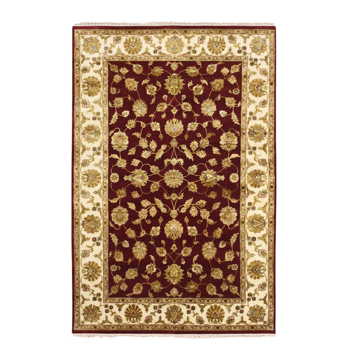 5'11" x 8'11" New Hand Knotted Red Wool & Silk Rectangle Oriental Rug - MOA10275604