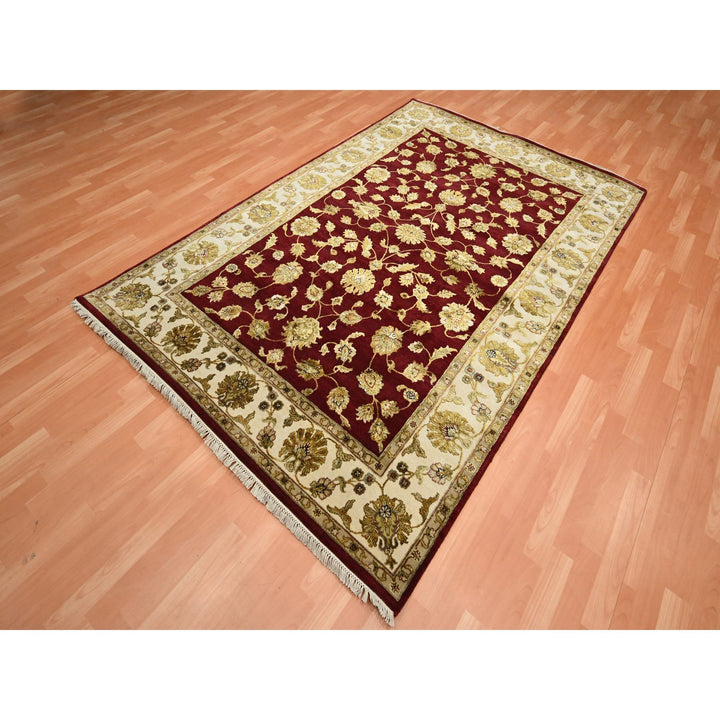 5'11" x 8'11" New Hand Knotted Red Wool & Silk Rectangle Oriental Rug - MOA10275604