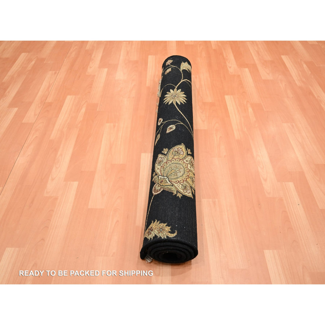 4'1" x 6'1" New Hand Knotted Black Wool & Silk Rectangle Oriental Rug - MOA10275608