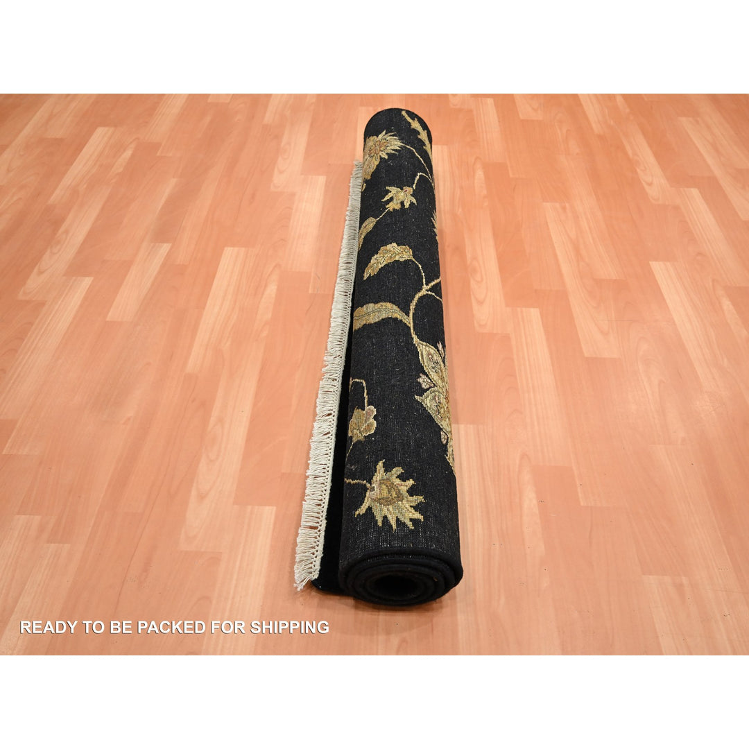 4'0" x 5'11" New Hand Knotted Black Wool & Silk Rectangle Oriental Rug - MOA10275609