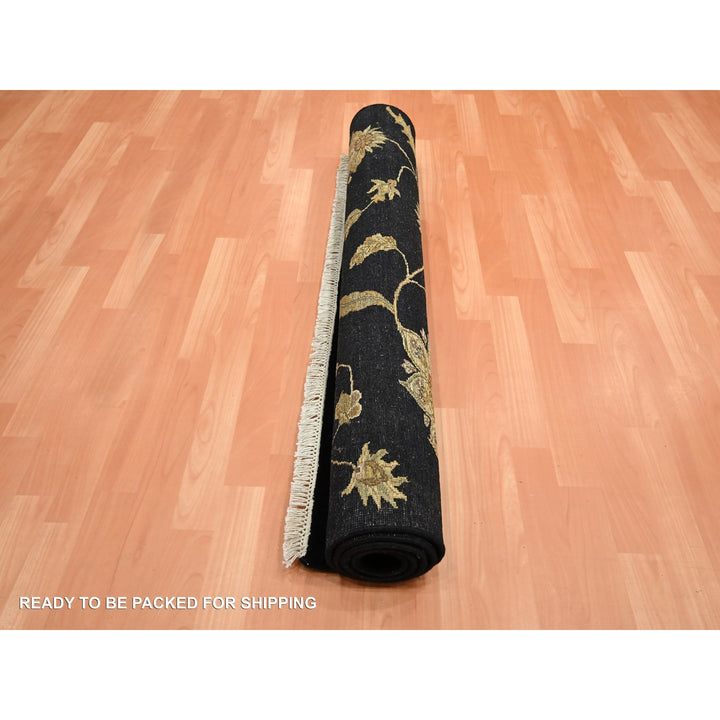 4'0" x 5'11" New Hand Knotted Black Wool & Silk Rectangle Oriental Rug - MOA10275609