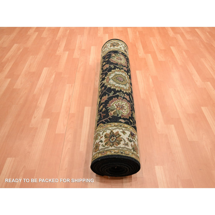 4'0" x 15'9" New Hand Knotted Black Wool & Silk Runner Oriental Rug - MOA10275610
