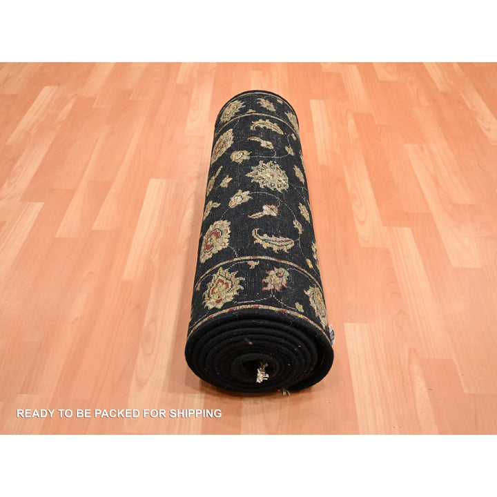 2'7" x 12'3" New Hand Knotted Black Wool & Silk Runner Oriental Rug - MOA10275611