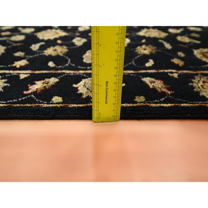 2'7" x 12'3" New Hand Knotted Black Wool & Silk Runner Oriental Rug - MOA10275611