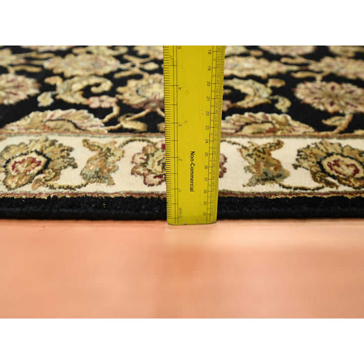 2'6" x 8'0" New Hand Knotted Black Wool & Silk Runner Oriental Rug - MOA10275614
