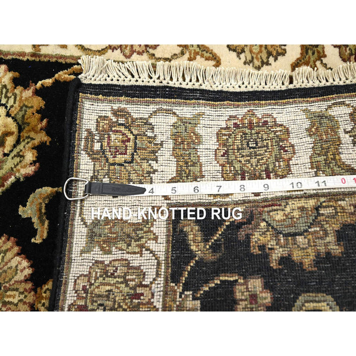 2'6" x 8'0" New Hand Knotted Black Wool & Silk Runner Oriental Rug - MOA10275614
