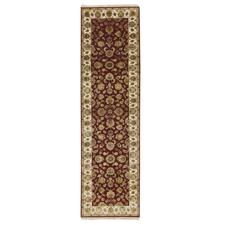 2'6" x 9'5" New Hand Knotted Red Wool & Silk Runner Oriental Rug - MOA10275616