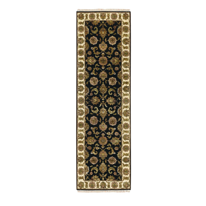 2'6" x 8'3" New Hand Knotted Black Wool & Silk Runner Oriental Rug - MOA10275618
