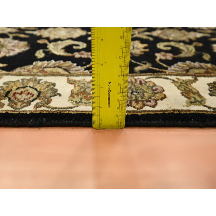 2'6" x 8'3" New Hand Knotted Black Wool & Silk Runner Oriental Rug - MOA10275618