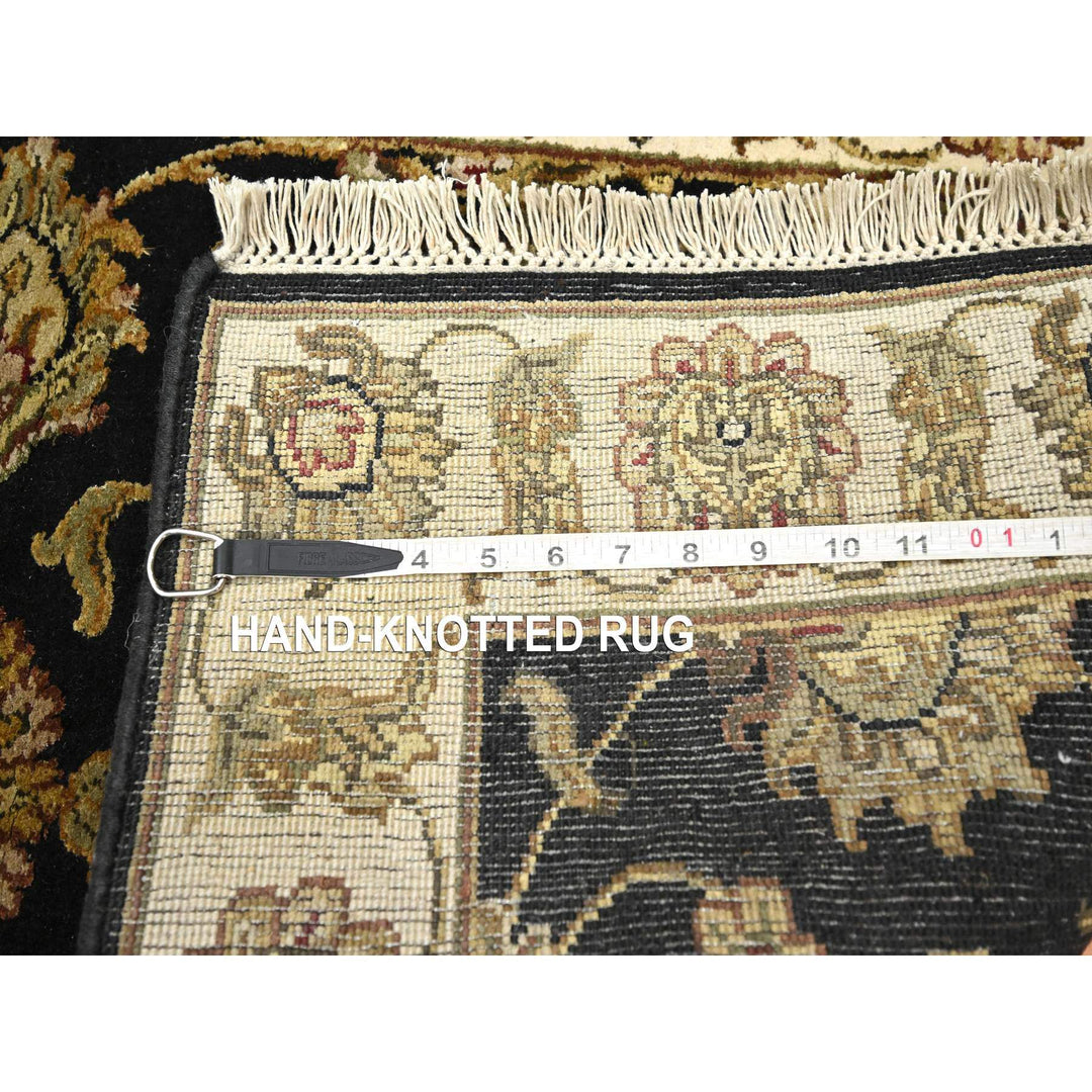 2'6" x 8'3" New Hand Knotted Black Wool & Silk Runner Oriental Rug - MOA10275618