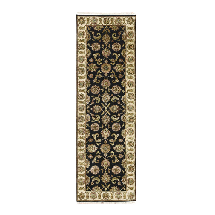 2'6" x 8'0" New Hand Knotted Black Wool & Silk Runner Oriental Rug - MOA10275619