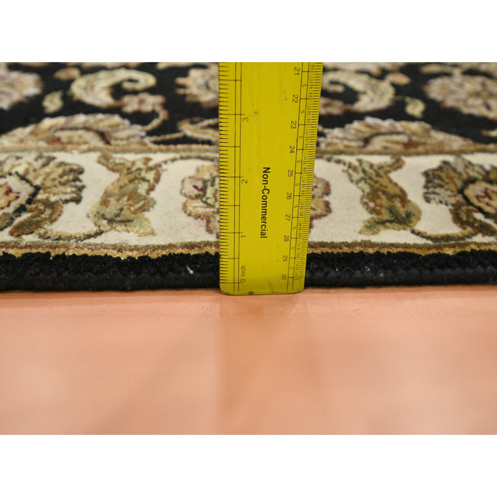 2'6" x 8'0" New Hand Knotted Black Wool & Silk Runner Oriental Rug - MOA10275619