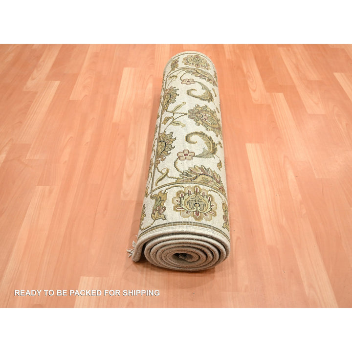 2'7" x 8'3" New Hand Knotted Ivory Wool & Silk Runner Oriental Rug - MOA10275620