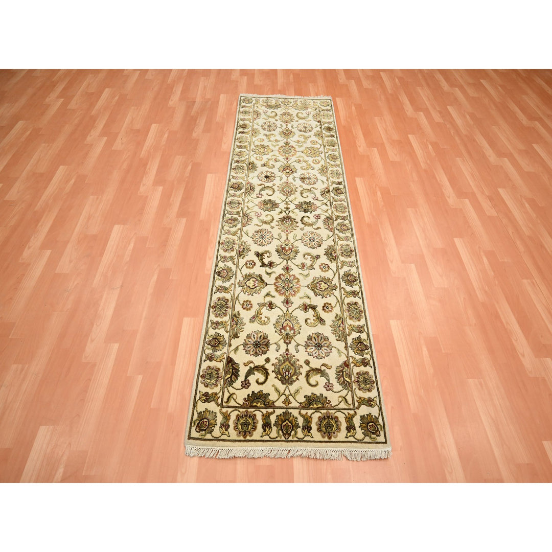 2'7" x 8'3" New Hand Knotted Ivory Wool & Silk Runner Oriental Rug - MOA10275623