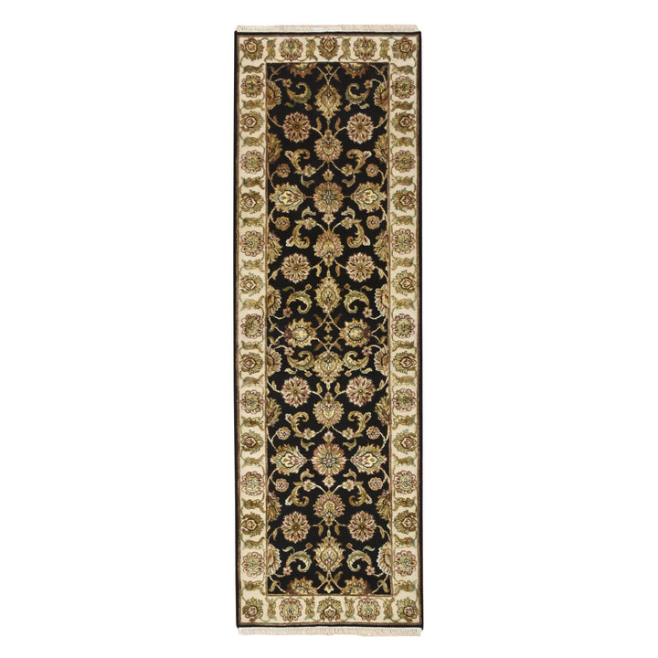 2'6" x 8'0" New Hand Knotted Black Wool & Silk Runner Oriental Rug - MOA10275624