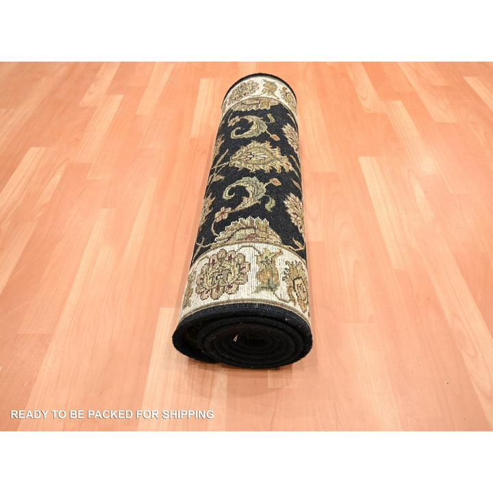 2'6" x 8'0" New Hand Knotted Black Wool & Silk Runner Oriental Rug - MOA10275624