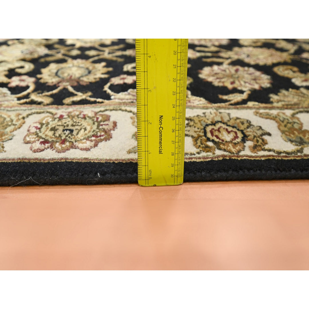 2'6" x 8'0" New Hand Knotted Black Wool & Silk Runner Oriental Rug - MOA10275624