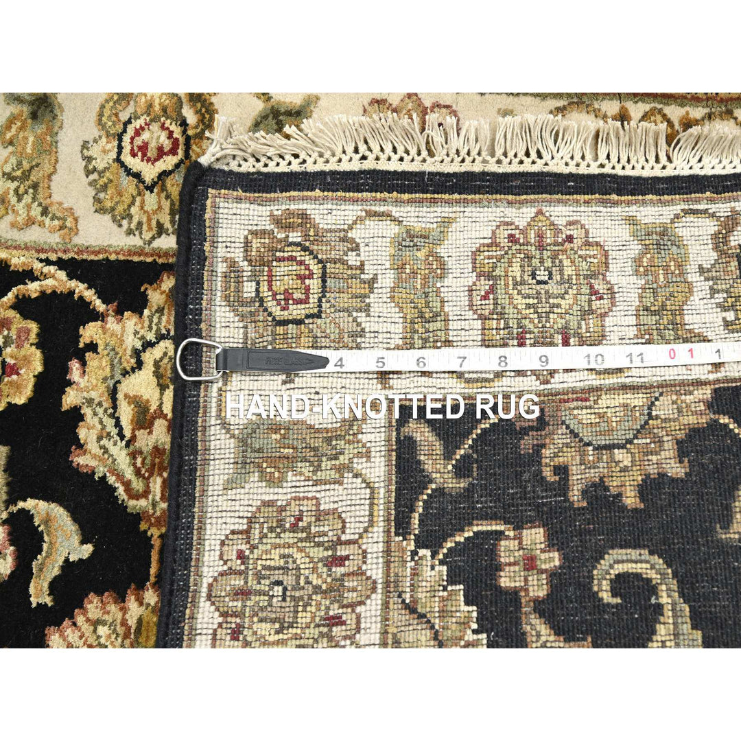2'6" x 8'0" New Hand Knotted Black Wool & Silk Runner Oriental Rug - MOA10275624