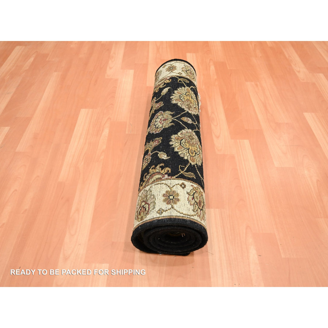 2'7" x 6'2" New Hand Knotted Black Wool & Silk Runner Oriental Rug - MOA10275625