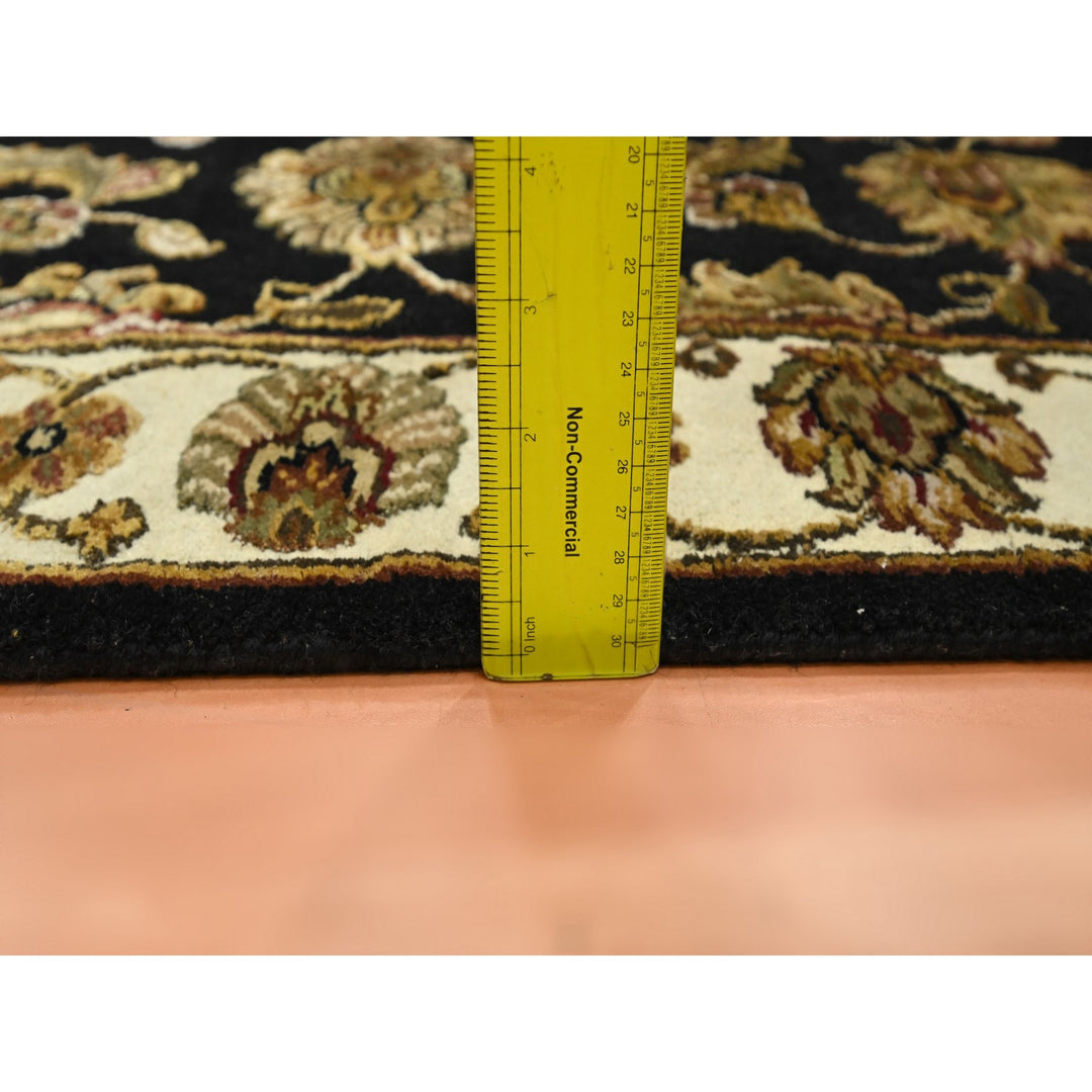 2'7" x 6'2" New Hand Knotted Black Wool & Silk Runner Oriental Rug - MOA10275625