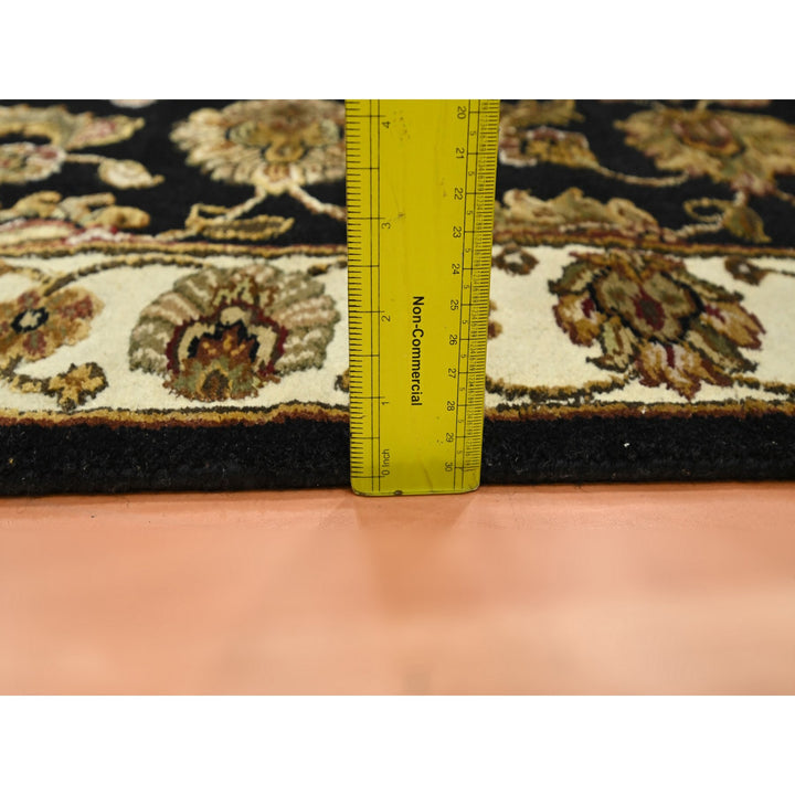 2'7" x 6'2" New Hand Knotted Black Wool & Silk Runner Oriental Rug - MOA10275625