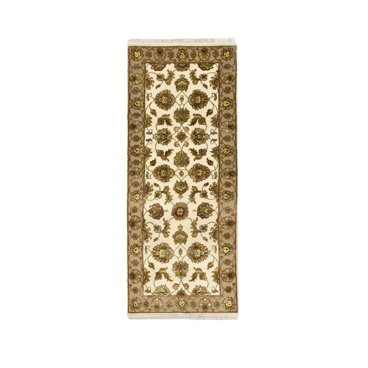 2'6" x 6'2" New Hand Knotted Ivory Wool & Silk Runner Oriental Rug - MOA10275626