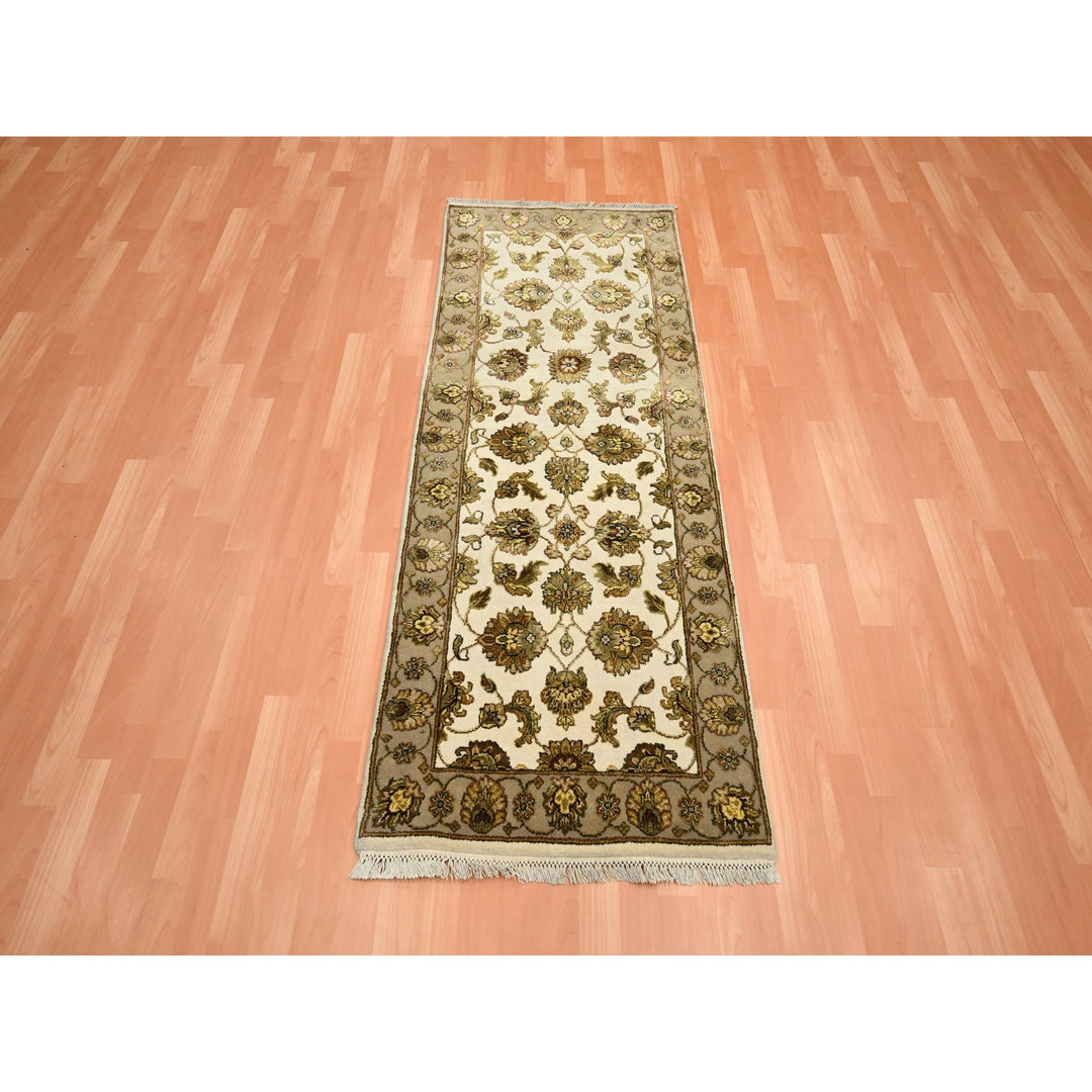 2'6" x 6'2" New Hand Knotted Ivory Wool & Silk Runner Oriental Rug - MOA10275626