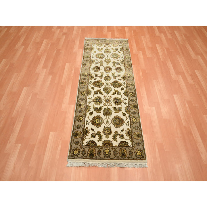 2'6" x 6'2" New Hand Knotted Ivory Wool & Silk Runner Oriental Rug - MOA10275626