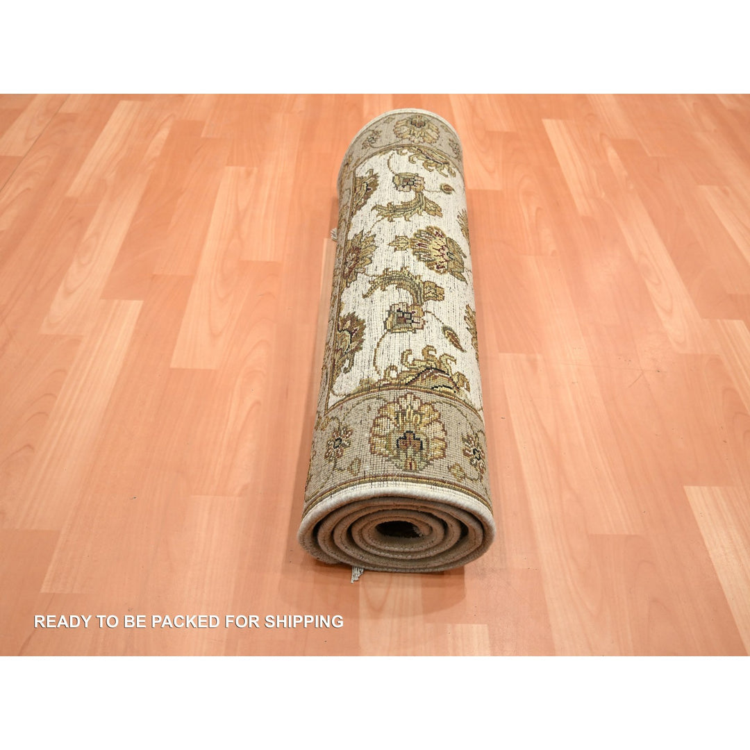 2'6" x 6'2" New Hand Knotted Ivory Wool & Silk Runner Oriental Rug - MOA10275626
