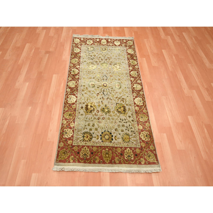 2'11" x 5'6" New Hand Knotted Brown Wool & Silk Rectangle Oriental Rug - MOA10275629