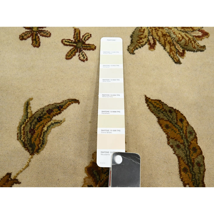 4'0" x 5'11" New Hand Knotted Ivory Wool & Silk Rectangle Oriental Rug - MOA10275631