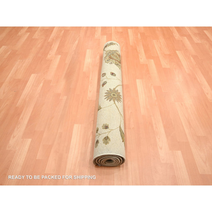 4'0" x 5'11" New Hand Knotted Ivory Wool & Silk Rectangle Oriental Rug - MOA10275631