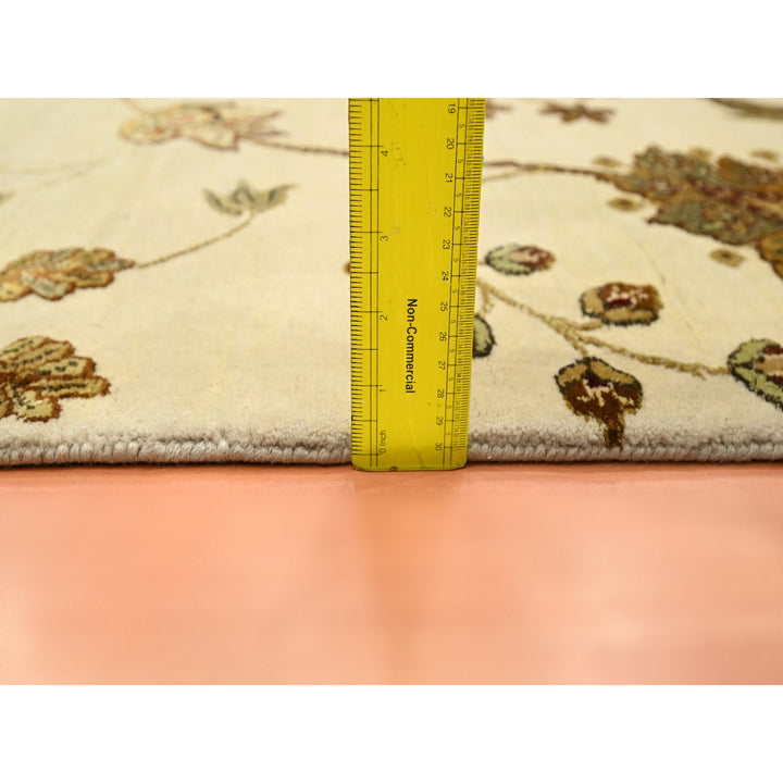 4'0" x 5'11" New Hand Knotted Ivory Wool & Silk Rectangle Oriental Rug - MOA10275631