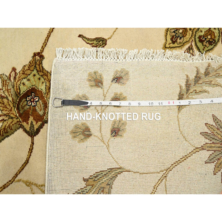 4'0" x 5'11" New Hand Knotted Ivory Wool & Silk Rectangle Oriental Rug - MOA10275631