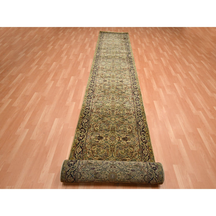 3'2" x 19'4" New Hand Knotted Yellow Wool Runner Oriental Rug - MOA10275632