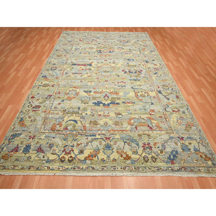 9'0" x 12'2" New Hand Knotted Yellow Wool Rectangle Oriental Rug - MOA10275634