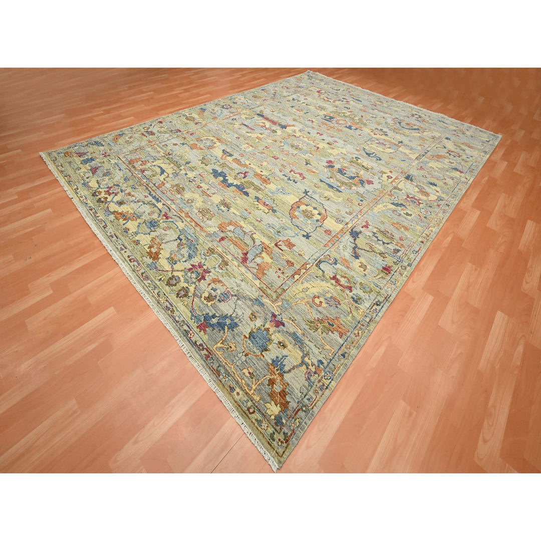 9'0" x 12'2" New Hand Knotted Yellow Wool Rectangle Oriental Rug - MOA10275634