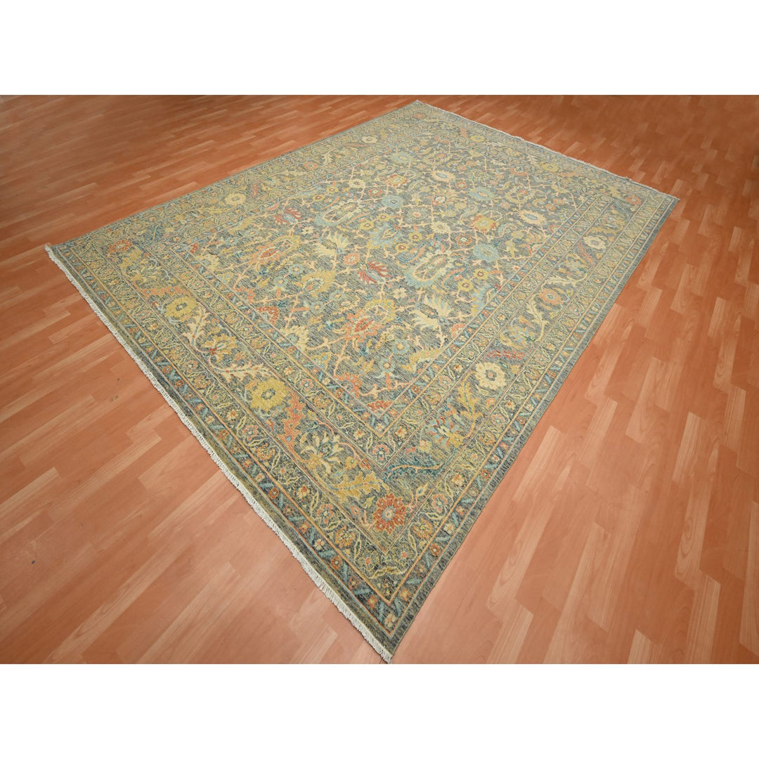 8'11" x 12'1" New Hand Knotted Grey Wool Rectangle Oriental Rug - MOA10275636
