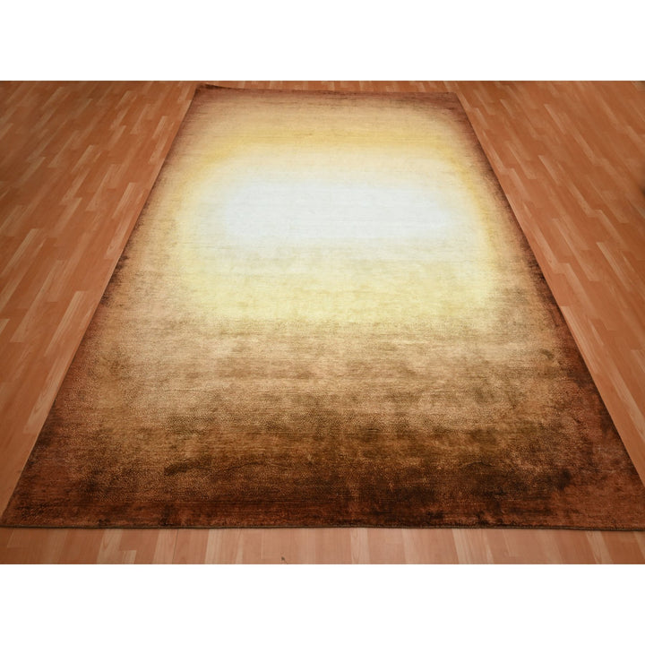 8'11" x 12'1" New Hand Knotted Brown Wool & Silk Rectangle Oriental Rug - MOA10275638