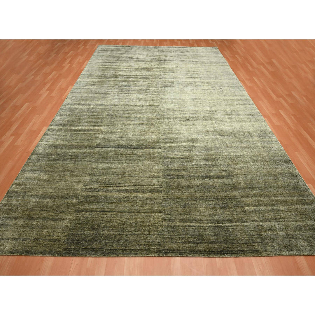 9'10" x 13'11" New Hand Knotted Green Silk Rectangle Oriental Rug - MOA10275639