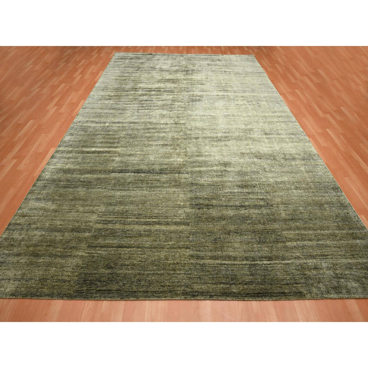 9'10" x 13'11" New Hand Knotted Green Silk Rectangle Oriental Rug - MOA10275639