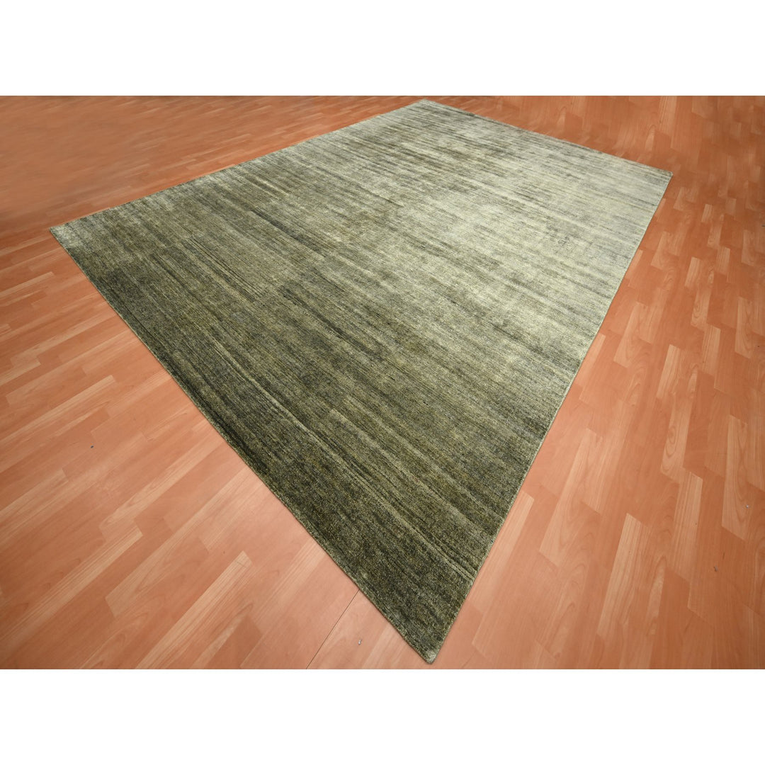 9'10" x 13'11" New Hand Knotted Green Silk Rectangle Oriental Rug - MOA10275639